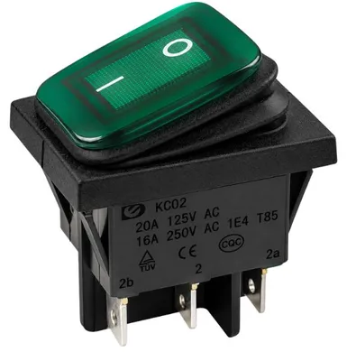 Produktbild von LEVSEB Wippschalter beleuchtet IP67 KCD2 | 250V 16A 6 Pin DPDT Grün