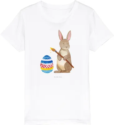 Produktbild von Mr. & Mrs. Panda Kleinkinder T-Shirt Hase Eier Malen 7-8 Jahre (122/128) - Weiß - Geschenk, Mädchen, Ostergrüße, Ostern, Kaninchen, Teenager, Kindershirt, Organic Kinder