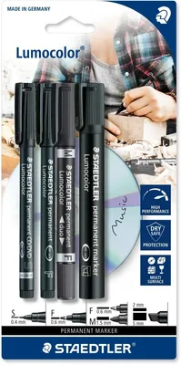 Produktbild von Permanentmarker Lumocolor Set schwarz 4 verschiedene Stifte Packung mit 10 Stück
