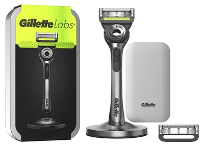 Image de GilletteLabs With Exfoliating Bar de Gillette - 1 manche - 2 lames - Support magnétique - Étui de voyage