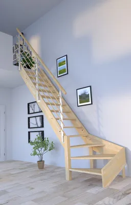 Produktbild von Holztreppe Korfu 1/4 gewendelter Ausführung links-Design Geländer Holzrundstäbe-ohne Setzstufen