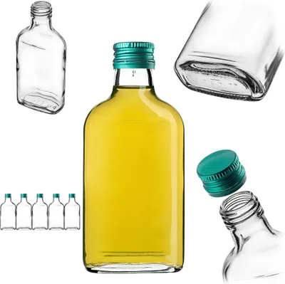 Zdjęcie produktu dla Kolba biodrowa KADAX 200 ml, 5 sztuk, małe szklane butelki z zakrętką, kolby, puste butelki do napełniania, mini butelki na likier, butelki na sznapsa (zielone)