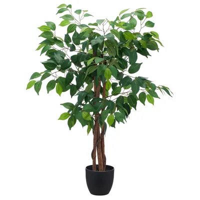 Produktbild von CREATIV green Birkenfeige Ficus Benjamina Kunstpflanze 100 cm grün mit Naturstamm im Topf Zimmerpflanze Dekopflanze