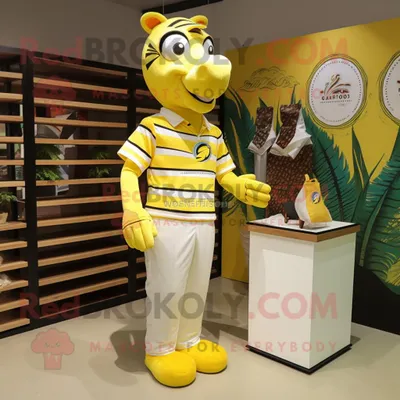 Produktbild von Zitronengelber REDBROKOLY Zebra Maskottchen Kostüm charakter gekleidet mit einem Polo-T-Shirt und Geldbörsen
