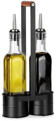 Produktbild von Set aus Glasflaschen für Öl und Essig mit Metallständer