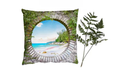 Produktbild von MuchoWow® Zierkissen Sofakissen Wohnzimmer Dekokissen 50x50 cm Strand - Meer - Aussicht - Sommer - Komfort - Sofakissen