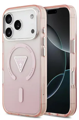 Zdjęcie produktu dla GUESS case for IPHONE 17 Pro compatible with MagSafe GUHMP17LHGTMLCGP (IML Gradient W/ Triangle Logo) pink