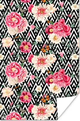 Produktbild von MuchoWow® Poster Blumen - Rosa - Schmetterling 80x120 cm - Papierdruck
