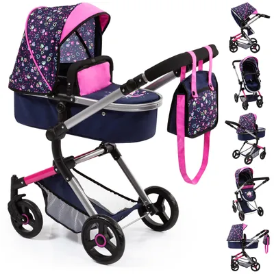 Immagine prodotto di Carrozzina Neo Vario combi, blu con cuori - Carrozzina per bambole