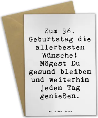 Produktbild von Mr. & Mrs. Panda Grußkarte Spruch 96. Geburtstag - Weiß - Geschenk, Happy Birthday, osterkarten, Beileidskarte, Geburtstagsgeschenk, genesungskarte, jeden Tag genießen