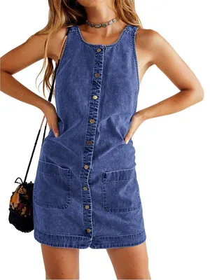 Produktbild von Lässiges, ärmelloses Jeans-Minikleid für Damen mit Knopfleiste