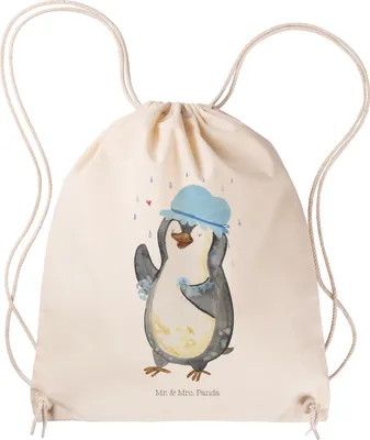 Produktbild von Mr. & Mrs. Panda kordelzugbeutel Pinguin Duschen - Transparent - Geschenk, Dusche, Motivation, Sportbeutel, Jutebeutel, Singen, sporttasche klein, Kleiner Rucksack