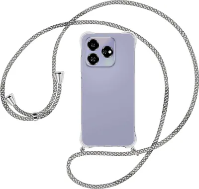 Produktbild von Handykette Backcover-Schutzhülle mit Band (Metall silberfarben) für ZTE Axon 60 4G/Blade V60 4G - weiß/grau kariert