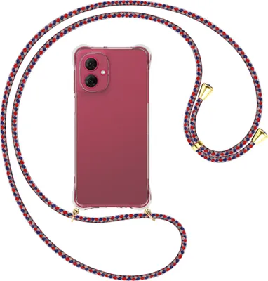 Produktbild von Handykette Backcover-Schutzhülle mit Band (Metall goldfarben) für Motorola Moto G55 5G - silber/blau/rot