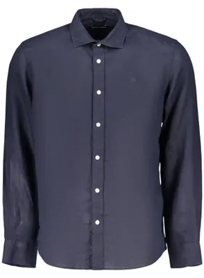 Image de Chemise élégante à manches courtes pour homme, bleue, avec col et détails brodés