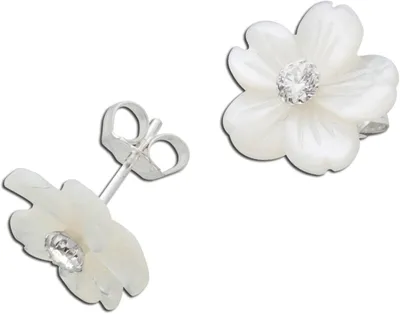 Produktbild von Perlmutt Blumen Ohrstecker Silber 925 weiße Zirkonia