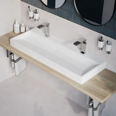 Produktbild von Wandwaschbecken Aufsatzwaschbecken BS6001 Gussmarmor 120 cm - Weiß - mit 2 Armaturlöchern