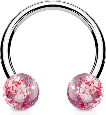 Produktbild von viva-adorno 1,2mm Hufeisen Piercing Lippenpiercing Augenbrauenpiercing Chirurgenstahl Glitter Glitzer Kugeln Kunststoff in verschiedenen Farben Z304,Rot