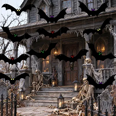Productafbeelding van Halloween-Decoraties hangende vleermuizen - Set van 12