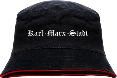 Produktbild von Karl-Marx-Stadt Anglerhut - Altdeutsche Schrift - Schwarz-Roter Fischerhut S/M SchwarzRot