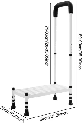 Produktbild von Tritt für Erwachsene - 1-stufiger Tritthocker mit Handlauf - Kohlenstoffstahl - Stabiler Metalltritt - Für Küche, Büro und Zuhause