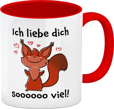 Produktbild von Ich liebe dich soooooo viel Kaffeebecher Rot mit niedlichem Eichhörnchen