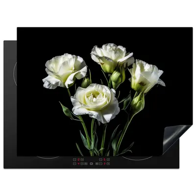 Produktbild von KitchenYeah© Herdabdeckplatte Blumen - Rosen - Weiß - Botanisch - Schwarz , 70x52cm, Küche Deko, Glaskeramikkochfeld Herdabdeckung, Abdeckplatte fùr Kochfeld