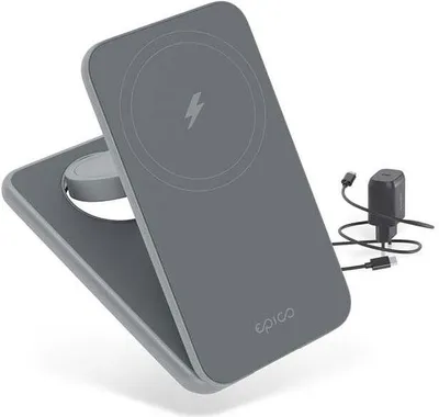 Image de Chargeur sans fil pliable Epico Mag+ avec support MagSafe - gris espace