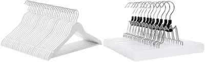 Produktbild von Set mit 12 rutschfesten Holzkleiderbügeln mit breiten Clips – rutschfeste Stange für Hosen und Röcke