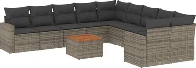 Produktbild von vidaXL 11-tlg. Garten-Sofagarnitur mit Kissen Grau Poly Rattan