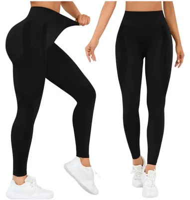 Produktbild von Damen Sport Leggings Push Up - Hoher Bund - Größe L - Schwarz - Blickdicht Fitness Tights