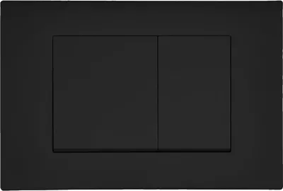 A black flush plate with two buttons, likely for a toilet cistern.