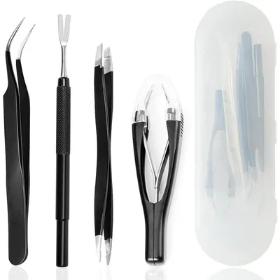 Immagine prodotto di Kit per la rimozione delle zecche, acciaio inossidabile nero, composto da 4 pezzi, con scatola di conservazione, adatto per uso umano e animale