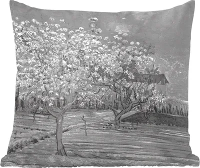Produktbild von MuchoWow® Zierkissen Sofakissen Wohnzimmer Dekokissen 50x50 cm Mandelblüte - Vincent van Gogh - Schwarz - Weiß - Komfort - Sofakissen