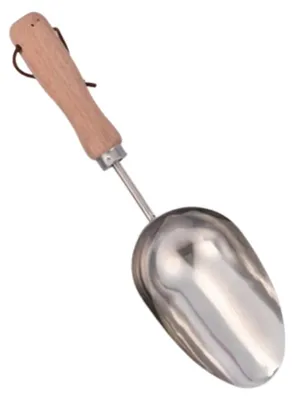 Immagine prodotto di Paletta per terriccio in acciaio inossidabile, con manico in legno, compatta, ideale per piante da interno