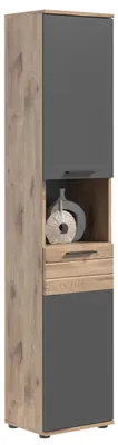 Image de Mason armoire haute pour salle de bain 2 portes, 1 tablette  gris,chêneReproduction.