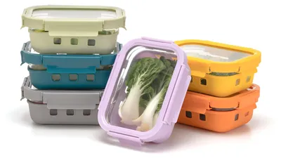 Immagine prodotto di Set di contenitori per il pranzo colorati - in vetro con coperchio a prova di perdite