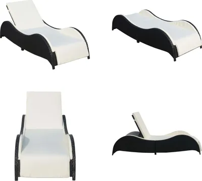 Image de vidaXL Bain de soleil avec coussin en poly rotin noir - Bain de soleil - Lit de soleil - Lits de soleil