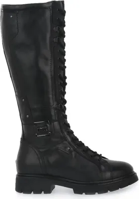 A black leather boot shown from the side.