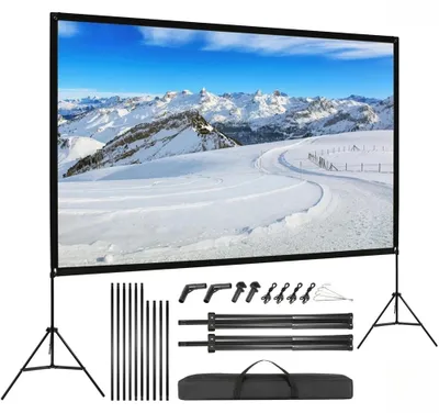 Image de Écran de projection - 254 cm - Format 16:9 - Angle de vision de 160° - Projection frontale et arrière - Pliable avec 2 trépieds - Lavable