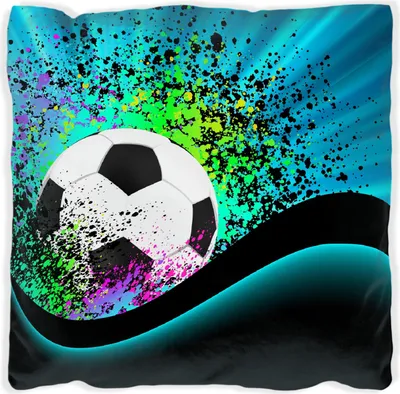 Produktbild von Wallario Premium Kissen, weiche Oberfläche, mit Motiv Fußball - Design Wellen und Regenbogen in blau, Größe: 40 x 40 cm, mit weißer Rückseite
