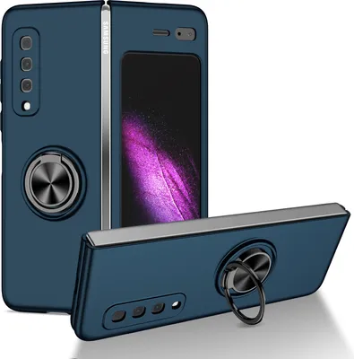 Produktbild von Samsung Galaxy Fold Hülle, Dünn Hart PC Schutzhülle mit Ringhalter Ständer für Samsung Galaxy Fold 2019 Dunkelblau