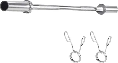 Immagine prodotto di Bilanciere SucceBuy in acciaio cromato, lungo 120 cm, con impugnatura scanalata per esercizi di forza versatili come sollevamento pesi, squat, deadlift e panca. Adatto a piastre da 5 cm e può essere caricato fino a 227 kg.