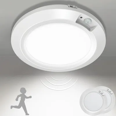 Produktbild von LED-Deckenleuchte mit Batteriebetrieb und Bewegungsmelder, 6000K, 2 Stück