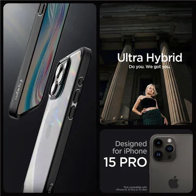 Produktbild von Spigen ACS06474, Cover, Apple, iPhone 15 Pro, 15,5 cm (6.1"), Schwarz, Transparent
