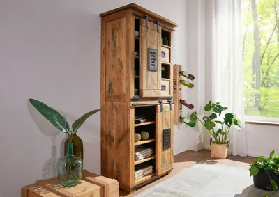 Produktbild von MASSIVMOEBEL24 Schrank Mango 80x45x175 natur lackiert RAILWAY #117