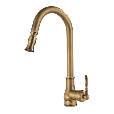 Obrázek produktu pro Retro kuchyňská baterie z broušené mosazi s vytahovací sprškou MELINDA
