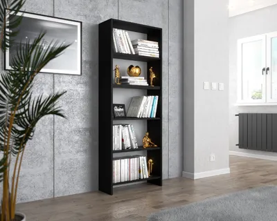 Produktbild von MRBLS Bücherregal Schwarz 60x189x30 cm – Standregal mit 5 Fächern für Bücher, Deko & Ordner – Modernes Holzregal für Wohnzimmer, Büro & Schlafzimmer