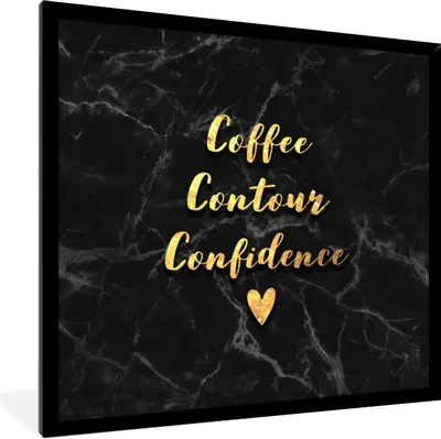 Produktbild von MuchoWow® Gerahmtes Poster Zitat - Kaffee - Gold - Marmor 40x40 cm - Poster mit Schwarzem Bilderrahmen Wandposter Rahmen Foto Bilder - Mit Rahmen - Wanddekoration Schlafzimmer