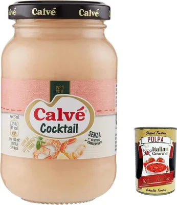 Produktbild von 12x Calvè Salsa Cocktail, Cocktailsauce mit Tomatengeschmack, ideal zu Garnelen, Garnelen und Salaten, 225 ml + Italian Gourmet polpa 400g